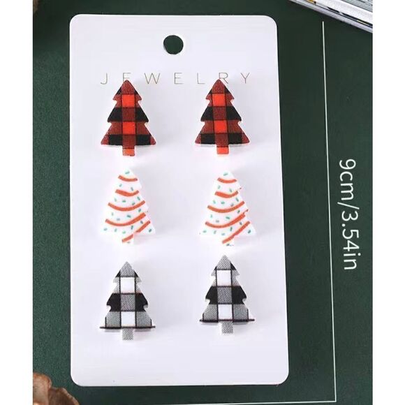 Little Debbie Christmas tree snack stud earrings 3 novelty plaid farmhouse - Picture 2 of 3